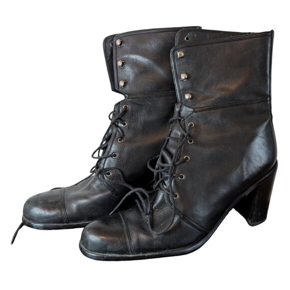 🖤 Vintage 80s/90s Guess Black Lace-Up Ankle Boots | Leather | Size 8M - Picture 1 of 3
